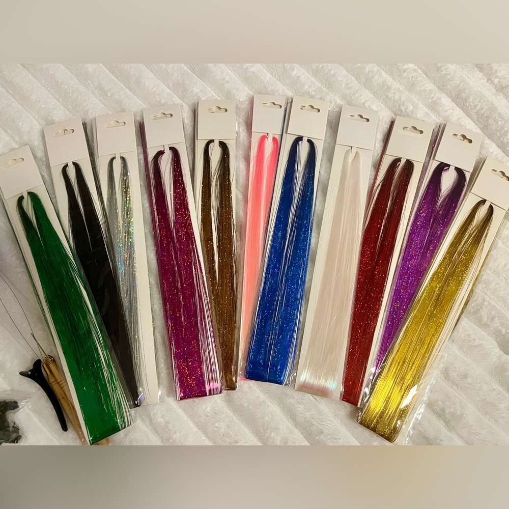 Hair Colorful Tinsel Kit Pink Blue Green Gold Purple Red Silver Black